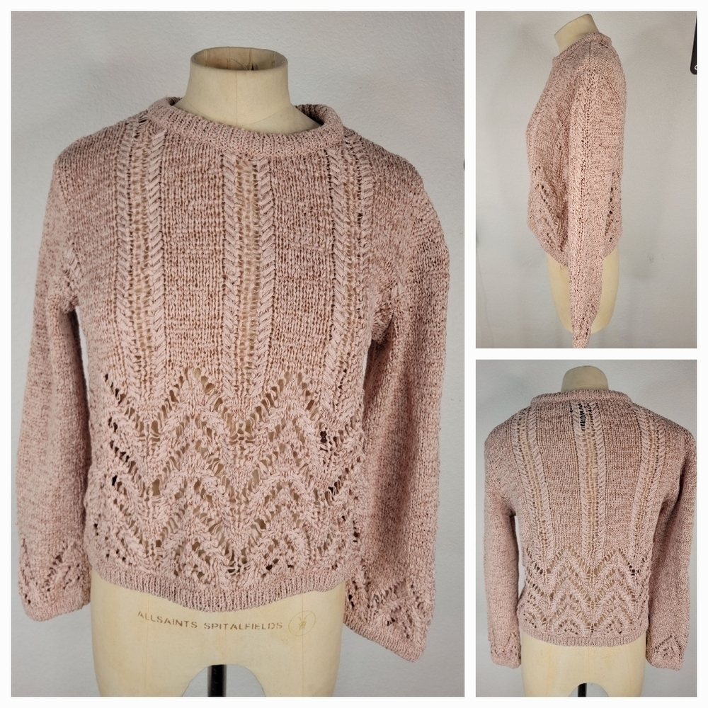 Bcbgmaxazria Sweater Sz M Mixed Stitch Oversized Open Knit Mute Pink